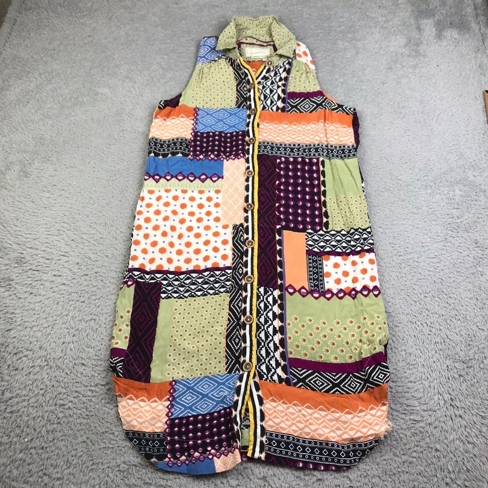 Anthropologie Everyway Shirt Dress Womens 8 Patchwork Sleeveless Button‎ Up